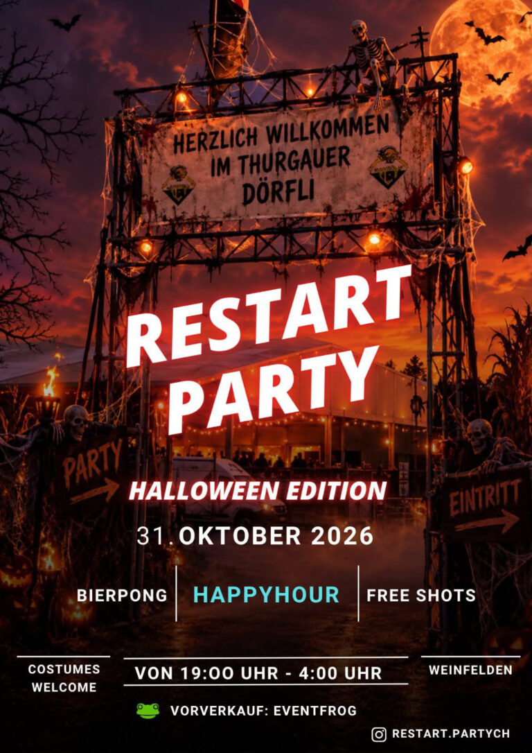 Flyer: RESTART PARTY – Halloween Edition – Thurgauer Dörfli Weinfelden