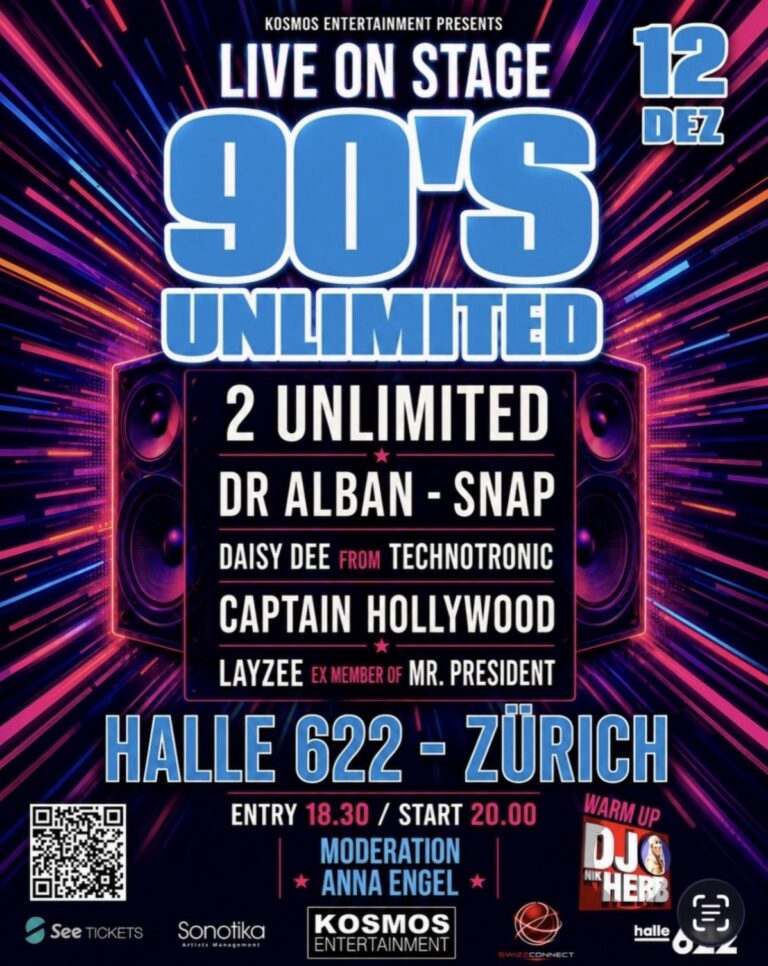Flyer: 90’s Unlimited – Die grössten 90er-Legenden live in Zürich