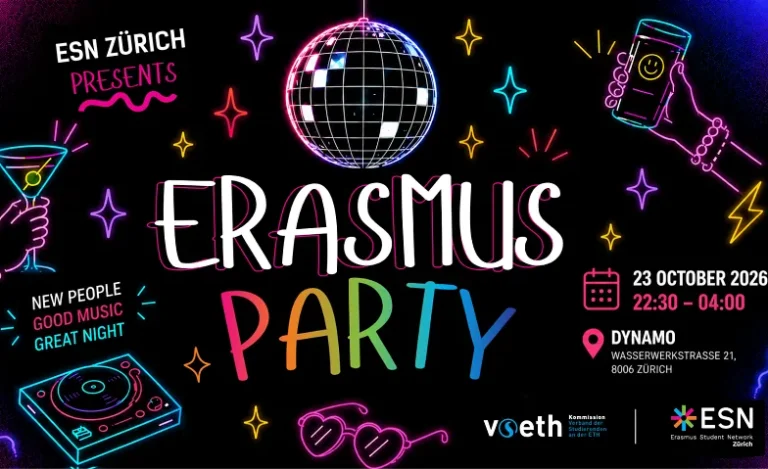 Flyer: Erasmus Party H26 Zuerich – Dynamo Jugendkulturhaus