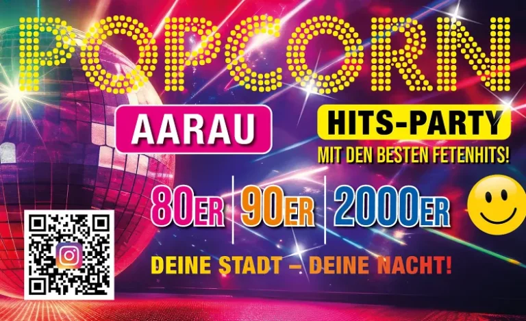 Flyer: POPCORN HITS-PARTY – Utopia-Club Aarau