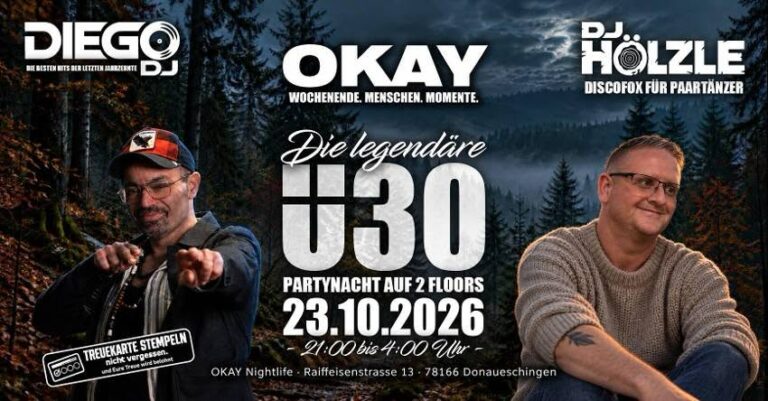 Flyer: Ü30 TRIFTT DISCOFOX – Club Okay Donaueschingen