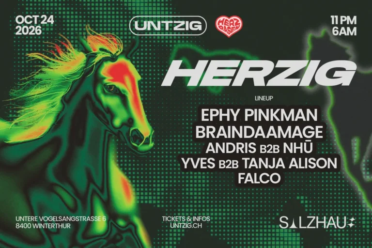 Flyer: HERZIG – Herzrasen x Untzig – Salzhaus Winterthur