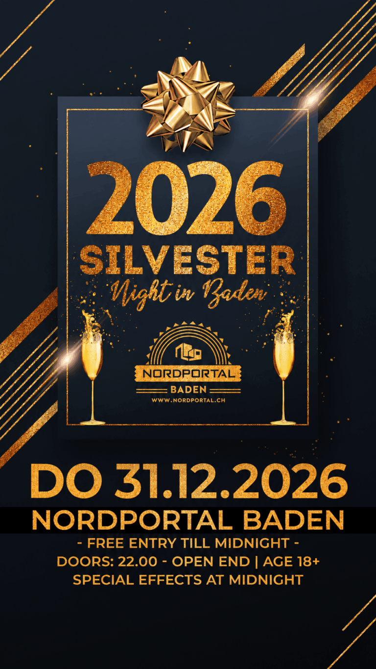 Flyer: Silvester Party 2026 – Nordportal Baden